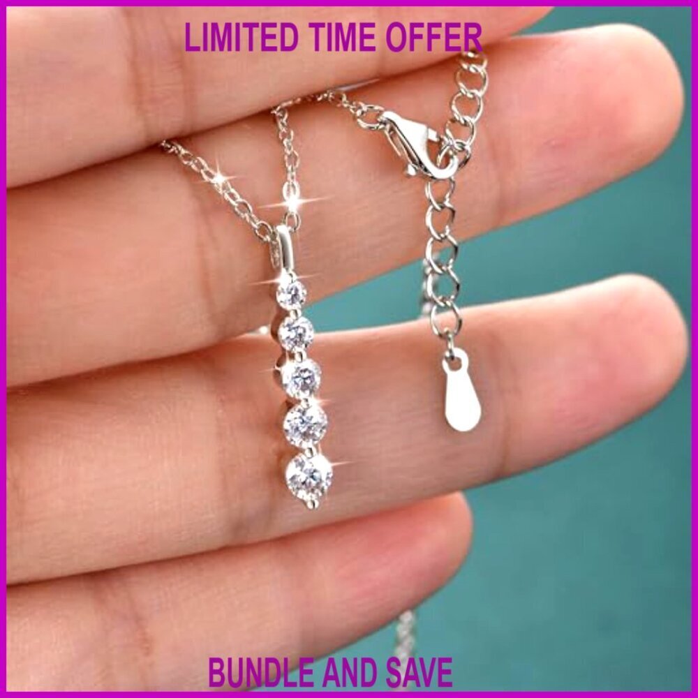 0.92 CT Moissanite 5-Stone Pendant Necklace, 14K Gold Filled, Adjustable Chain - Picture 5 of 7